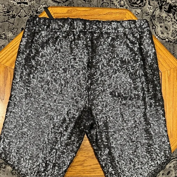 *JOHNNY WAS* Black x Silver Sequin Simona Jogger Pants Size Medium - Picture 9 of 11